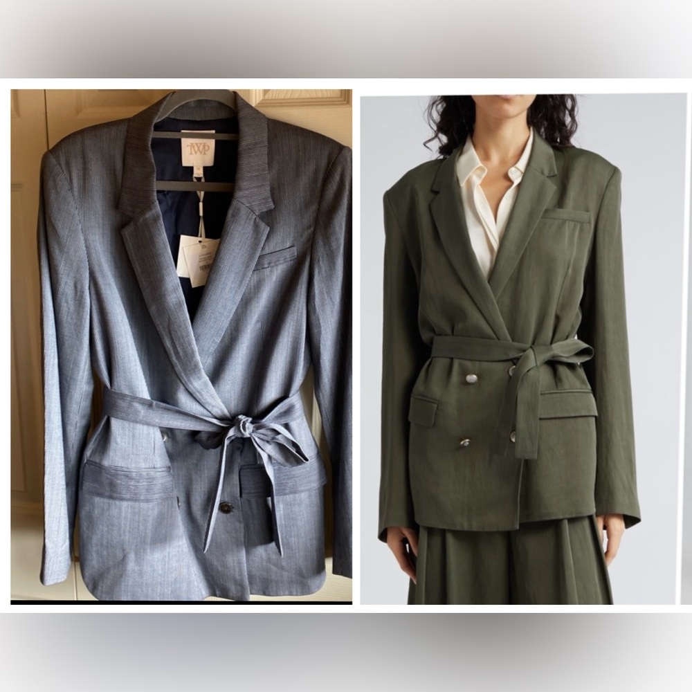 TWP Belted Lined Wool/Silk Pinstriped Double Breasted Smoking Jacket NWT medium